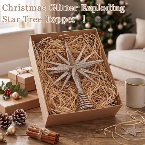 Junkin Champagne Gold Glitter Christmas Tree Topper 10 Inch Starburst
