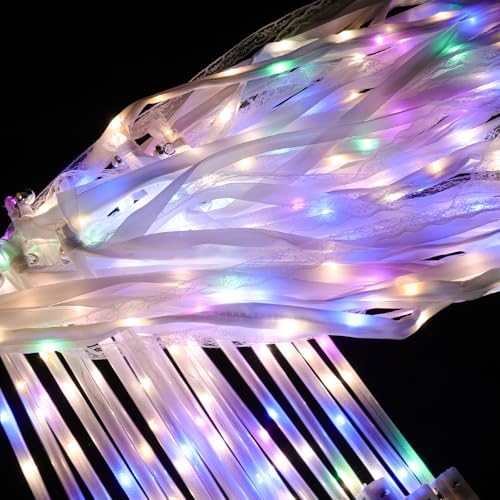 100 Pieces Wedding Light-Up Fairy Wands with Ribbons - Warm White & Multicolor LED