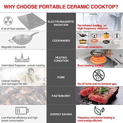 GTKZW Black Portable 1800W Single Burner Electric Cooktop with LED Touch