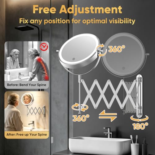 FASCINATE 8-inch Chrome Rechargeable Wall-Mounted Double-Sided Makeup Mirror with Magnification