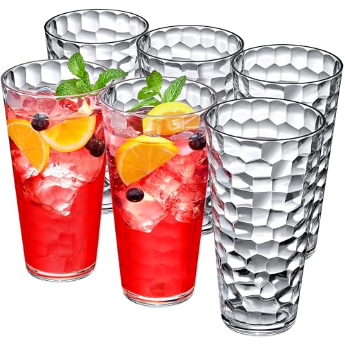 All-Clear Plastic Tumblers Set of 6 - 30oz Iceberg Drinking Glasses BPA-Free