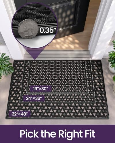 DEXI Black Outdoor Rubber Front Door Mat 24x36 Inch Non Slip Doormat