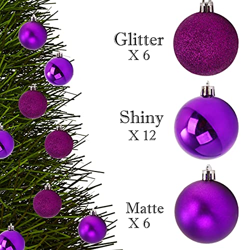 Emopeak 24 Count Purple Mini Christmas Balls Ornaments 1.2 Inch (Purple, 1.2 Inch)