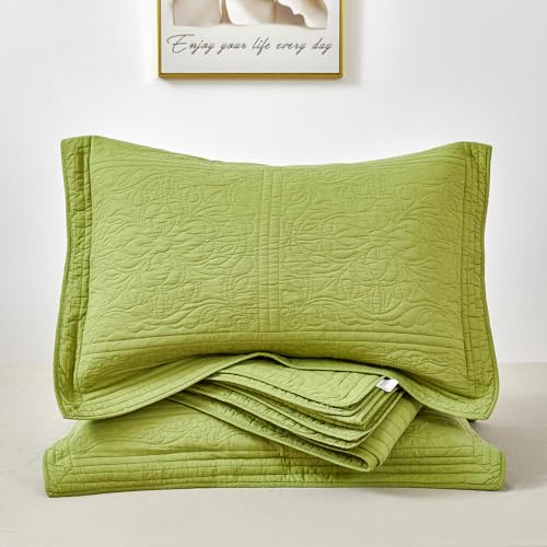 Olive Green 100% Cotton Quilt Set King Size 106x98 with 2 Shams