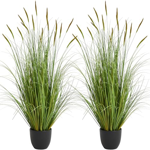 3ft Artificial Cattail Reed Grass Plant - 2 Pack Indoor Outdoor Faux Greenery