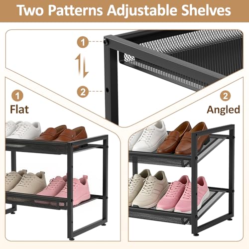 2-Tier Expandable Shoe Rack Organizer for Entryway & Closet – Adjustable, Durable Mesh for High Heels & Boots