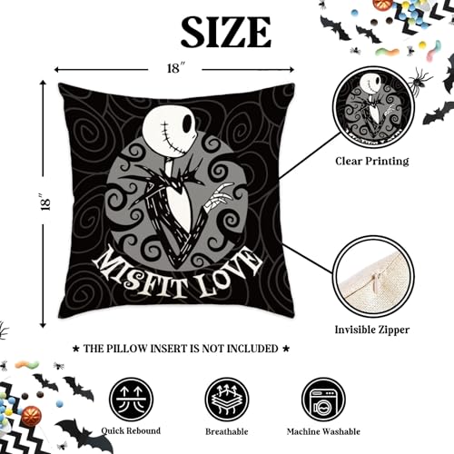 Nightmare Christmas Decorations, Set of 2 Nightmare Before Halloween Cushion Cases, 18x18 Halloween Throw Pillow Cover Decorations, Jack Sally Bed Couch Sofa Decor Party Supplies - Meant to be