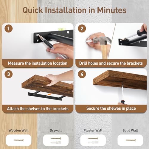 RALGEND Rustic Brown 31.5 Inch Wall Floating Shelves Set of 3 with Invisible Brackets