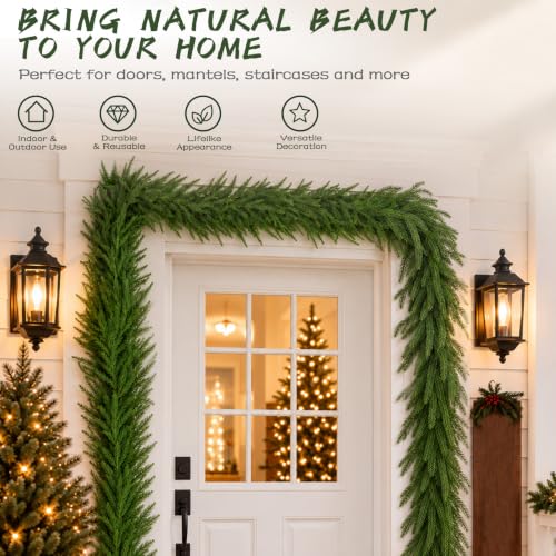 Lreoxa 2 Pack 9FT Artificial Norfolk Pine Garland - Lush Realistic Holiday Decor