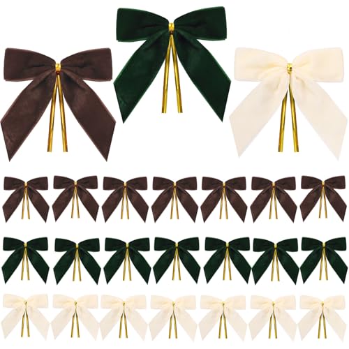 Velvet Christmas Bows Set 24 - Pre-Tied Small Gift & Tree Ornaments