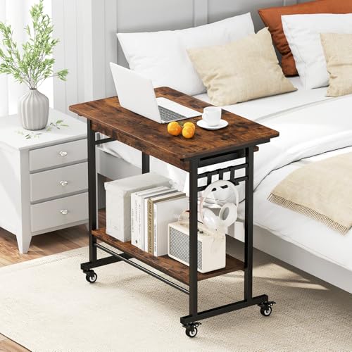Tangkula Rolling Computer Desk Cart with Keyboard Tray, Mobile