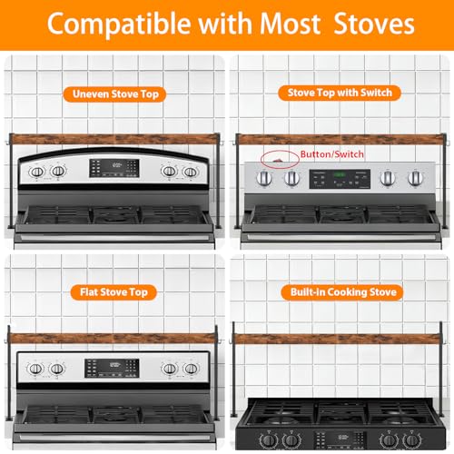32.9-Inch Over Stove Spice Rack Shelf for 30-Inch Stovetop with Adjustable Height Rustic Brown & Black