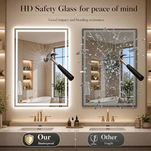 Homsion 36x30-inch LED Bathroom Mirror with 3 Light Modes, Dimmable & Defogging