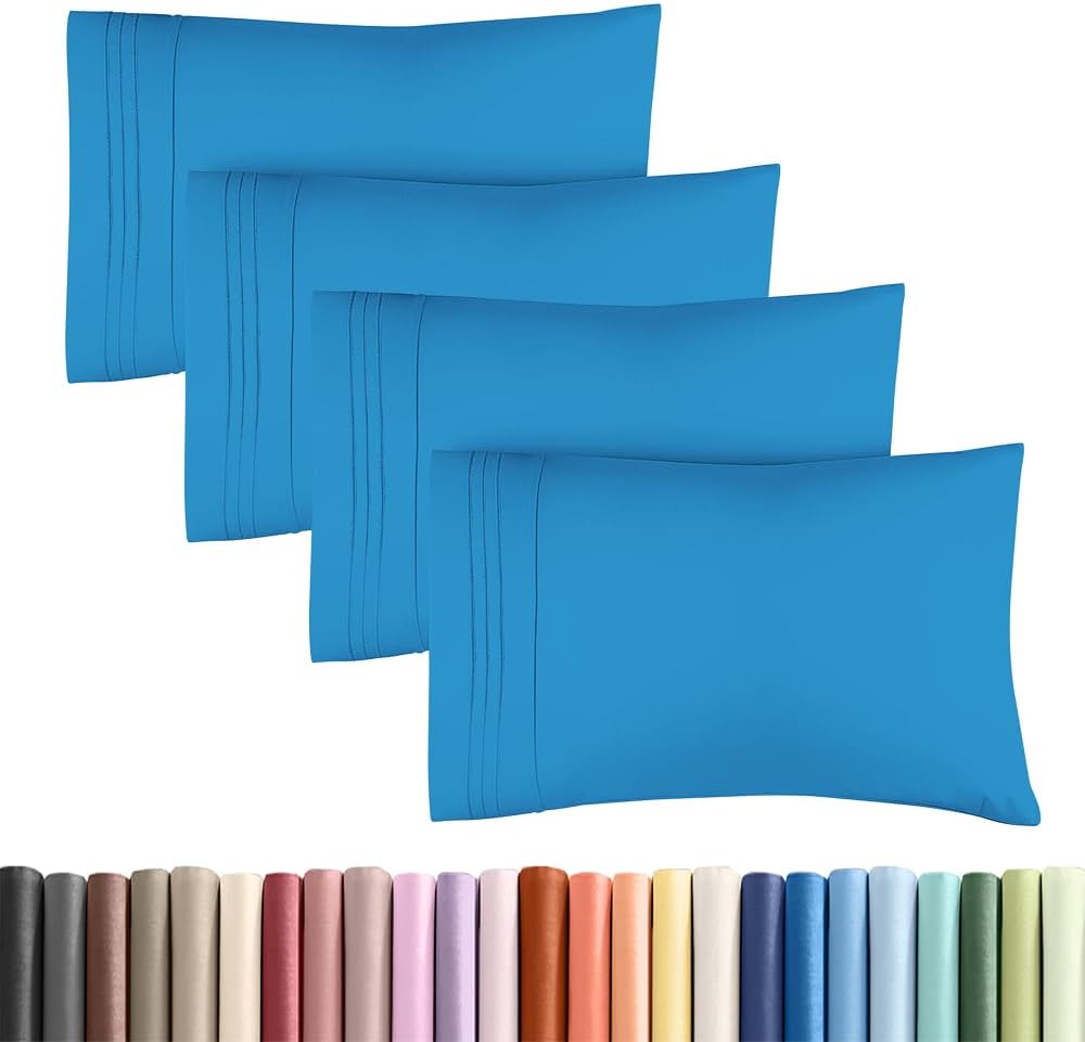 King Standard Pillow Cases | Set of 4 Soft Hotel Quality Covers - Comfy Denim Blue Bedding for All Ages
