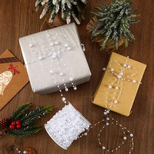 JULBEAR 131 Feet Artificial Pearl Beads Garland, White Christmas String of Pearls for Christmas Tree Fireplace Wreath Gift Bouquet Crafts DIY Supplies Wedding Party Decoration