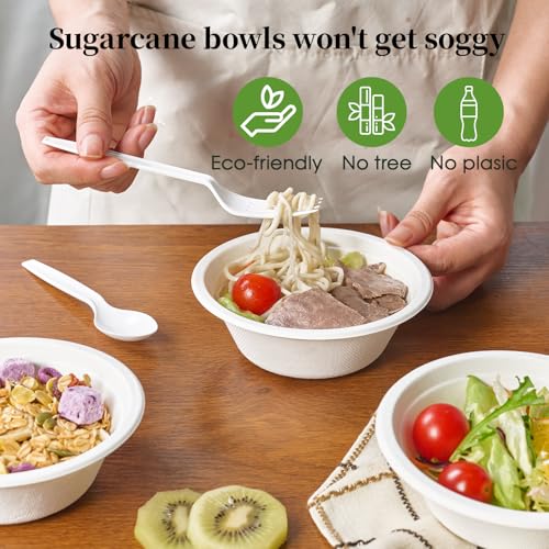Disposable Paper Bowls 12 oz Compostable Heavy Duty 500 Pack - White
