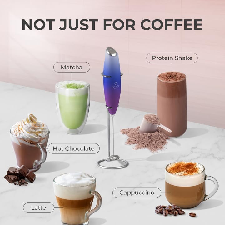 Zulay Kitchen Milk Frother Wand - Ultra-Fast Handheld Drink Mixer with 4 AA Batteries | Perfect for Coffee, Lattes & Cappuccino