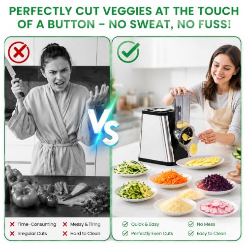 Electric Cheese Grater for Block Cheese & Vegetables - Silver - 5-in-1 Kitchen Tool