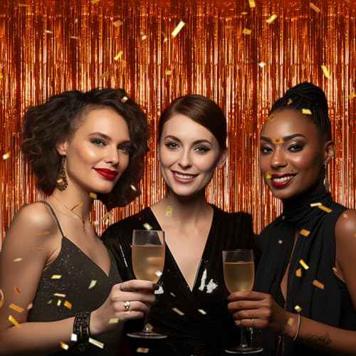 3 Pack Foil Fringe Backdrop - Bronze Shiny Tinsel Curtains for Party Decoration/Photo Booth Props - 3.3x8.2 FT Metallic Foil Backdrop for Birthday, Wedding, Graduation, Christmas.