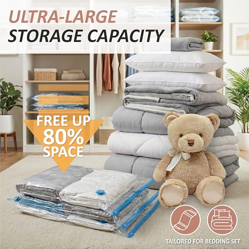 XXL Jumbo Vacuum Storage Bags Set - Space Saver with Hand Pump - 8 Pack