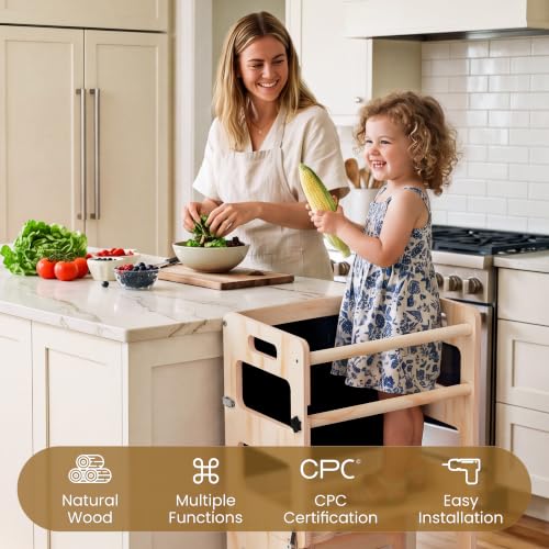 Cravenook Natural 4-in-1 Toddler Kitchen Step Stool & Learning Tower