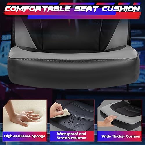 Sweetcrispy Grey Ergonomic Computer Gaming Desk Chair with Lumbar Support, Adjustable Height & Flip-up Armrests