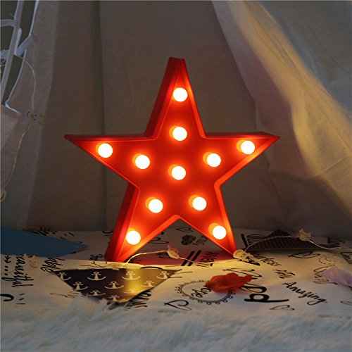 Marquee Light Star Shaped LED Plastic Sign-Lighted Marquee Star Sign Wall D?cor Battery Operated (Red)