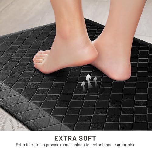 Black 72 Inch Thick Anti-Fatigue Kitchen Floor Mat - Non-Slip Cushioned Rug
