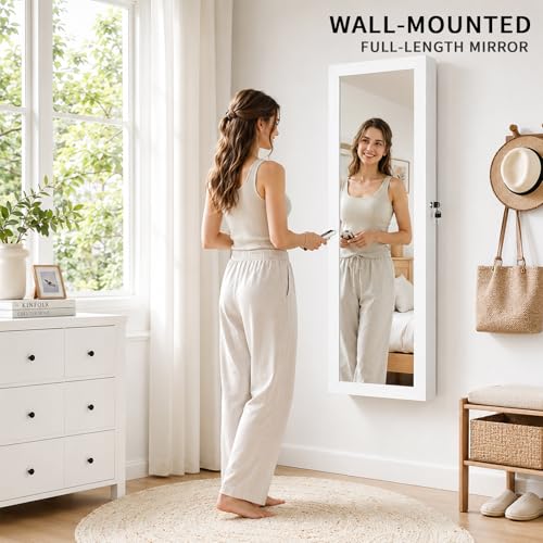 Over the Door Jewelry Organizer with Mirror & LED Lights - White