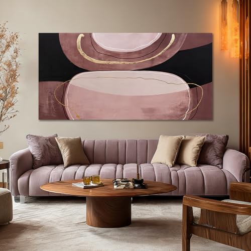 Modern Abstract Canvas Wall Art 24x48in Brown Black Gold – 48" L x 24" W, Ready to Hang