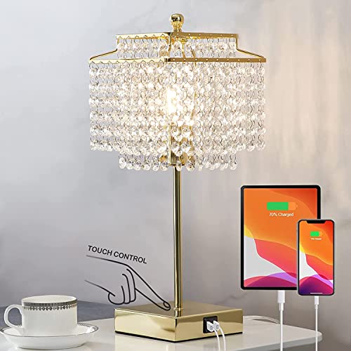 Crystal Touch Bedside Table Lamp with USB Charging - Gold Variation 01