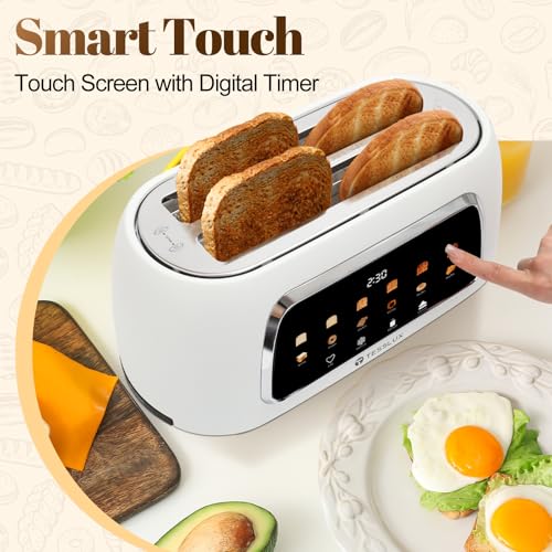 Tesslux 4-Slice Touchscreen Toaster - Wide Slot, 1300W, White - Variation