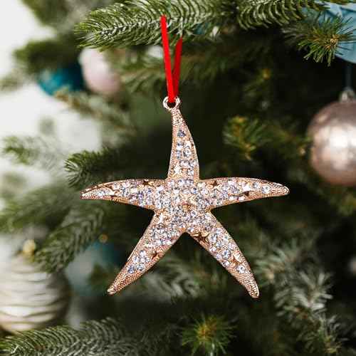 D4DREAM Starfish Christmas Ornament - Metal Gold Starfish Ornaments for Christmas Tree Beach Theme Hanging Ornaments Keepsake Gifts for Women Men Kids