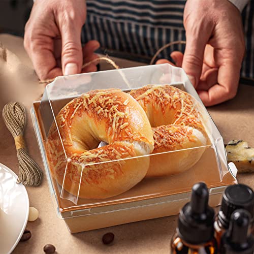 Kraft Charcuterie Boxes with Clear Lids - 150 Pack 4-Inch Bakery Food Containers with Jute Rope