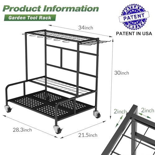 Heavy-Duty Garden Tool Organizer Rack with Wheels & Accessories – Holds Up to 39 Tools