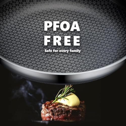 OATOFP Non-Stick 11.4-Inch Frying Pan with Lid - Stainless Steel Skillet, Dishwasher & Oven Safe