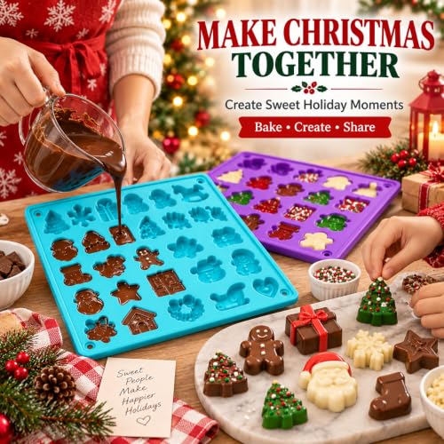 Keliwa 2-Pack Christmas Silicone Chocolate Molds - 25 Holiday Shapes, Food-Grade BPA-Free, Flexible & Reusable