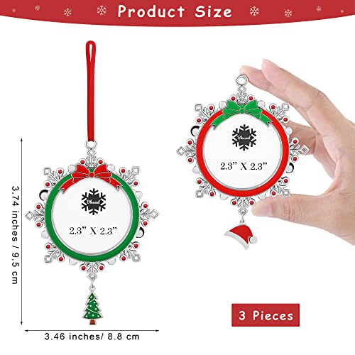 3 Pieces Snowflake Christmas Picture Frame Ornaments, Zinc Alloy, Red/Green/Blue