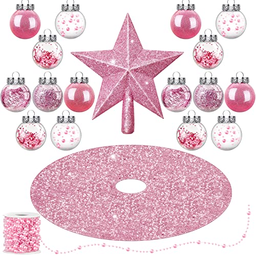 Harrycle 33 Pcs Pink Christmas Decor Set with 36in Sequin Tree Skirt & Star Topper