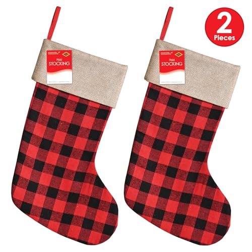 Beistle 2 Piece Red & Black Buffalo Plaid Christmas Stockings With