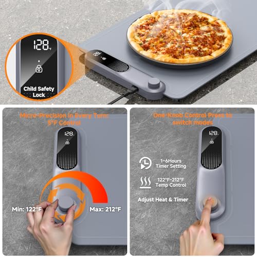 FEPPO Food Warming Mat - Grey, Extra-Long 42x12 Inches, Rapid Heating