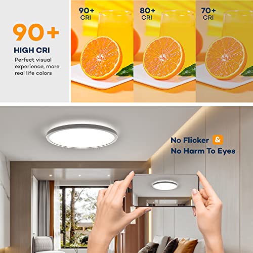 White 12-Inch Dimmable LED Flush Mount Ceiling Light with Remote, Adjustable Color 3000K-6500K