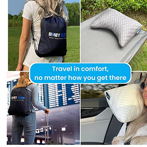 Sidney Sleep Travel Mini Neck & Knee Pillow - Grey, Adjustable Loft, Washable, Includes Backpack