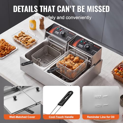 VEVOR Commercial Double Deep Fryer 2x9.1 Qt Electric Countertop with Temp Control