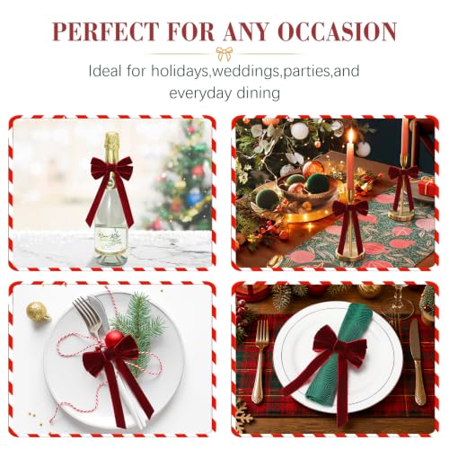 KPOSIYA Burgundy Velvet Christmas Napkin Rings Set - 20 Pcs, 7.5 Inch Holiday Table Decor