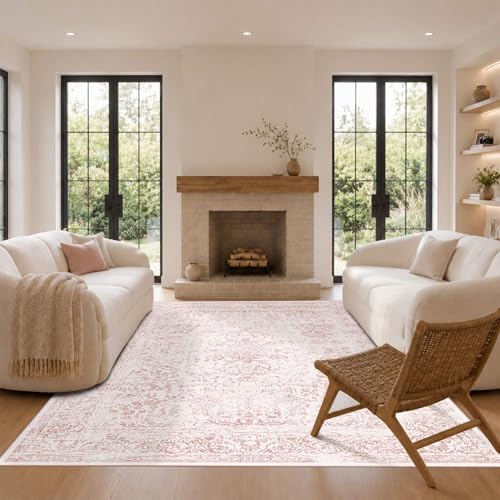 Pink Washable Area Rug 6x9 for Girls Bedroom & Living Room - Light Pink