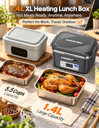 Rechargeable Cordless Electric Lunch Box 1.4L Stainless Steel Food Container