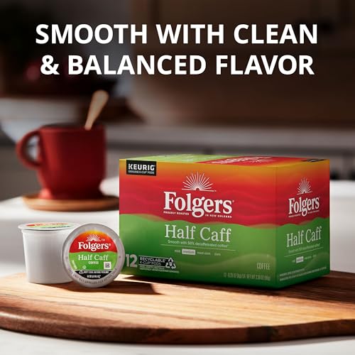 Folgers Half Caff Medium Roast Coffee K-Cup Pods - Pack of 6 (12 Count Each)
