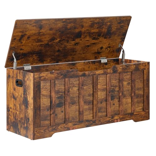 Large Rustic Storage Chest with Safety Hinges - 43.3 x 15.7 x 19.1 inches, Brown - Variation of Rustic Brown / 43.3x15.7x19.1