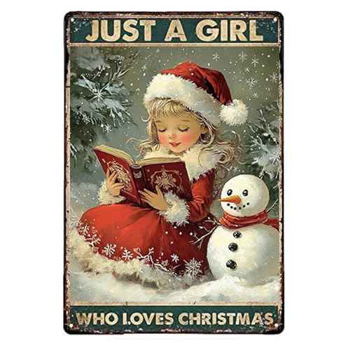 Metal Tin Sign Just A Girl Who Loves Christmas Vintage Sign Retro Tin Sign Aluminum Sign for Bedroom Kitchen Garden Wall Bab Club Coffee Home Decor 8x12 Inch